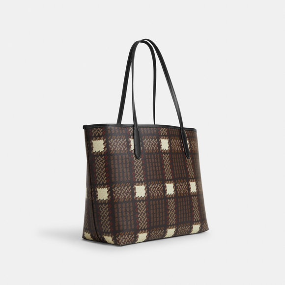 NWT Coach Outlet City Tote With Brushed Plaid Print - Picture 2 of 5
